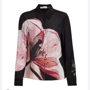 NWT Alice + Olivia Black and Pink Luna Floral Button Down Shirt Small